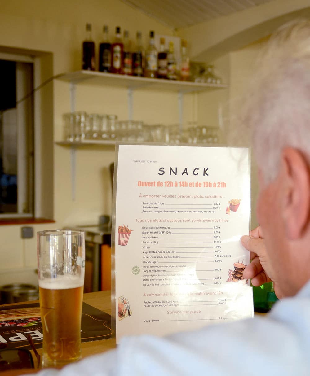 Carte snack camping le Marais Neuf