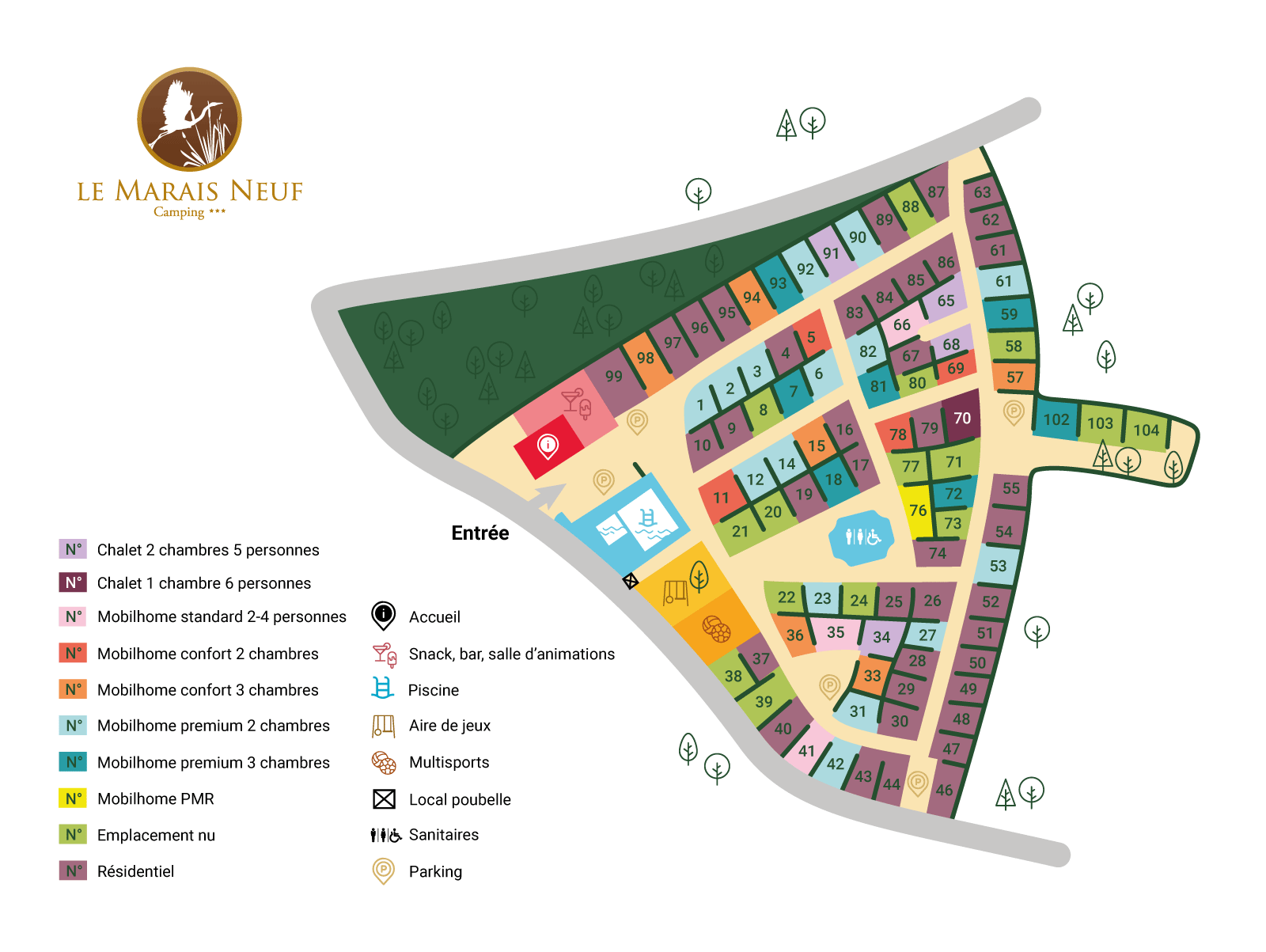 Plan du camping Marais Neuf